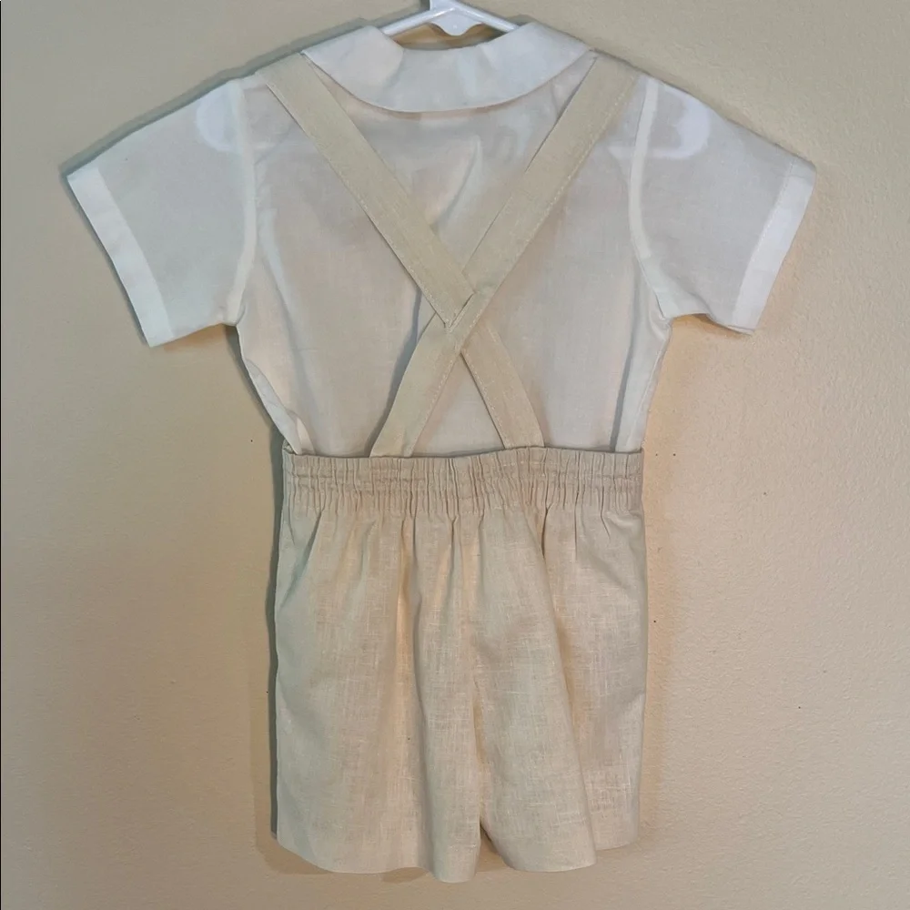 Vintage Kids Beige Suspender Outfit with Bow Tie. It's Classic!​